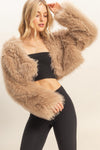 Taupe Cropped Faux Fur Jacket
