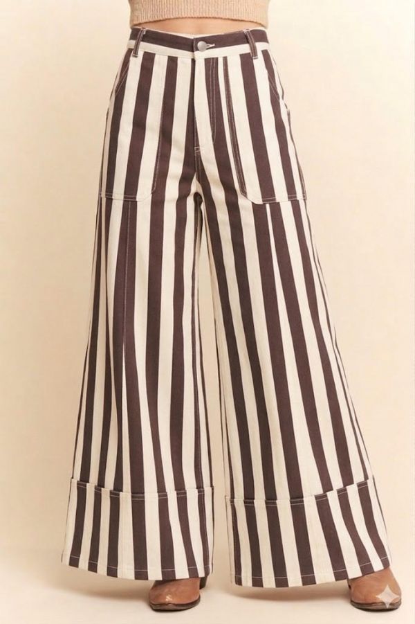 Espresso Stripe Cuffed Wide Leg Pants