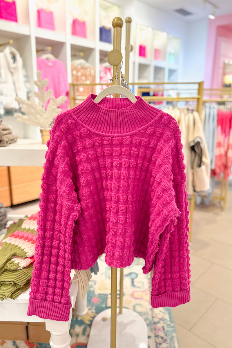 Magenta Pink Checkered Texture Sweater