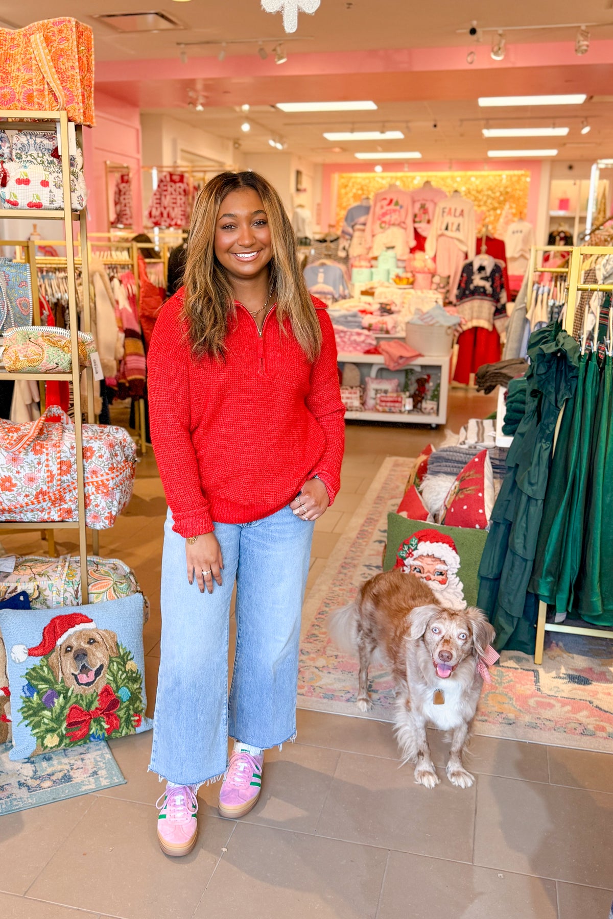 Red Half Zip Collared Knit Sweater