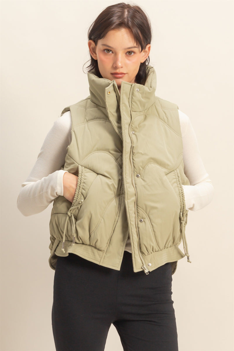 Sage High Neck Quilted Puffer Vest