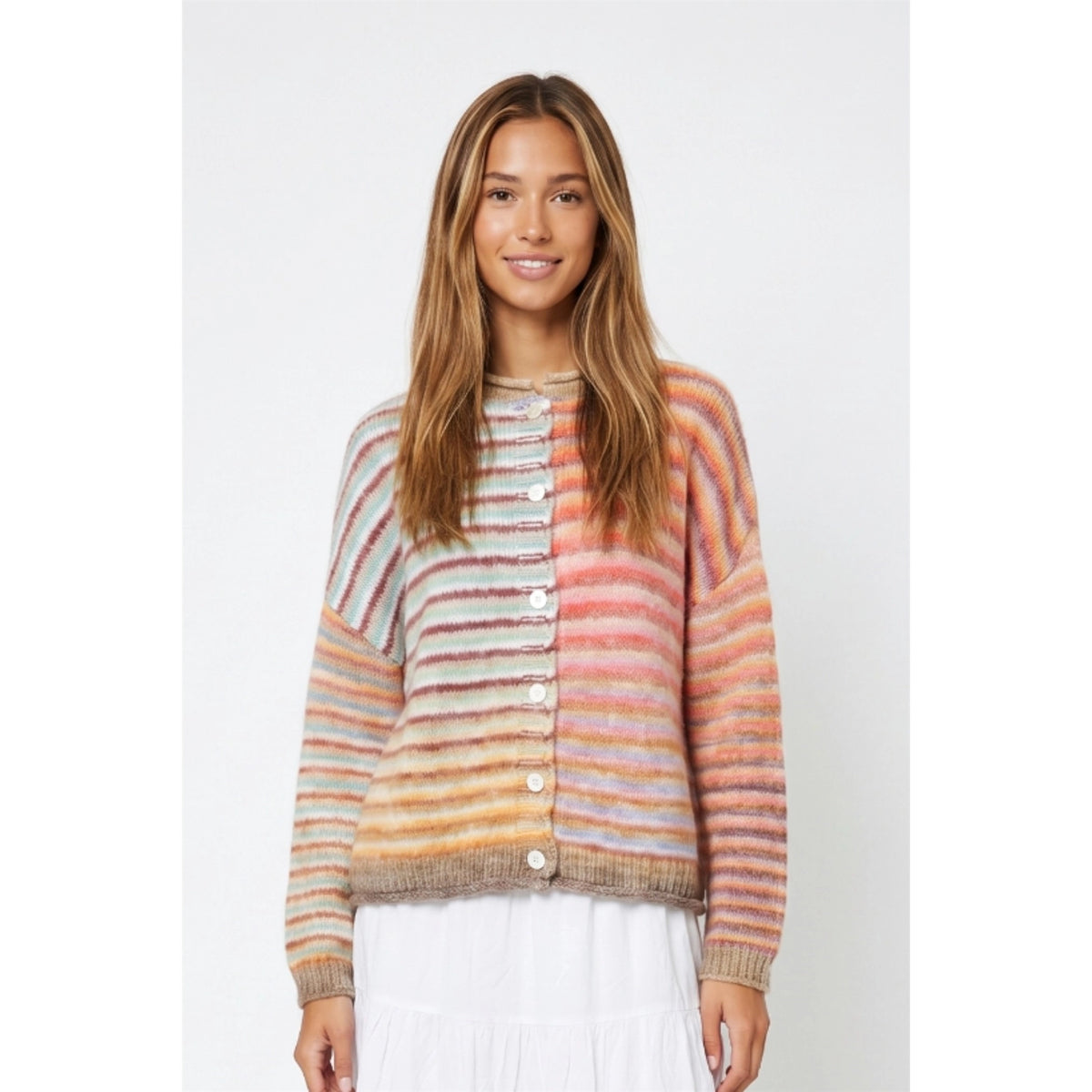 Mocha Rainbow Space Dye Knit Cardigan