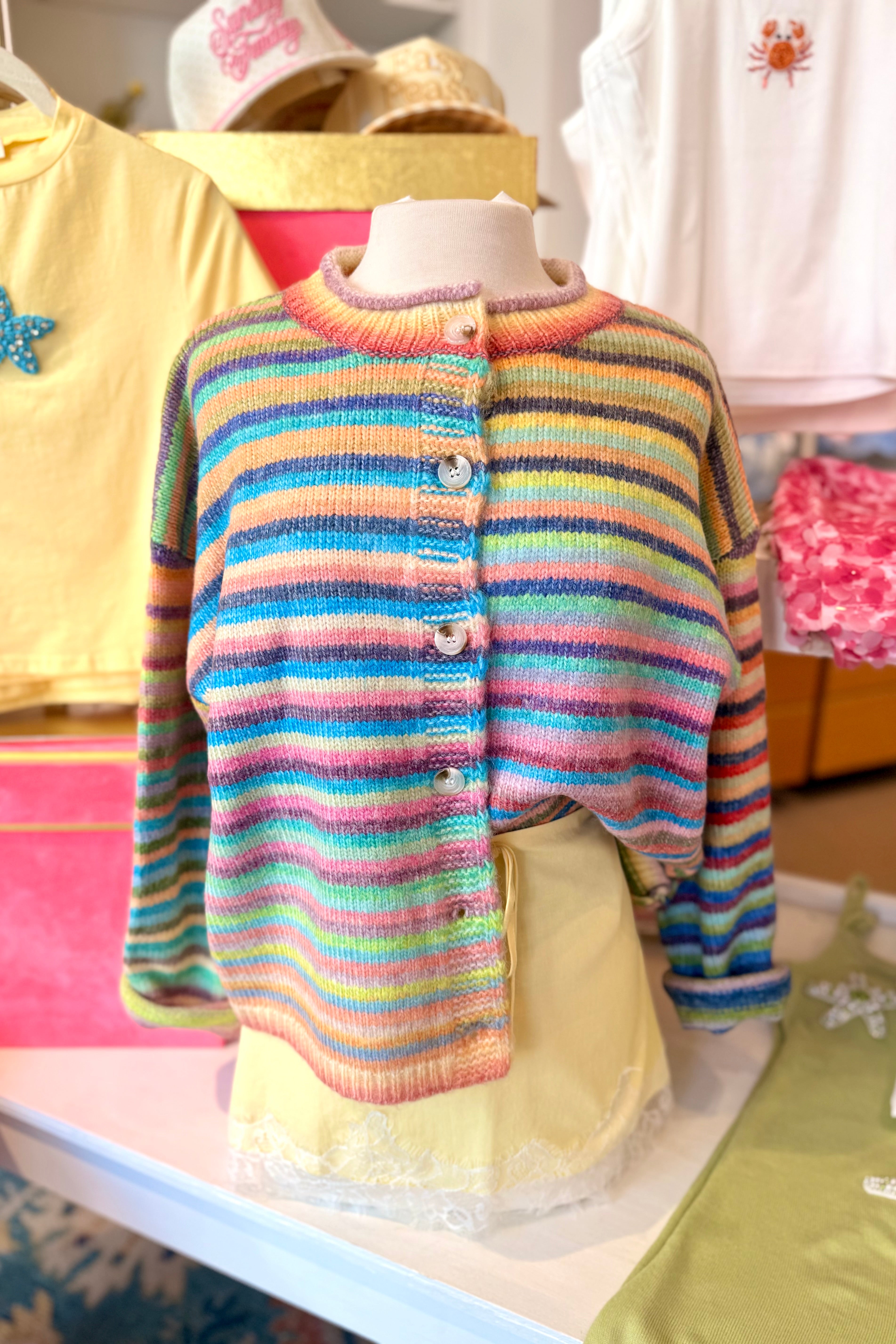 Sunset Rainbow Space-Dye Cardigan | Unique Knit Layer