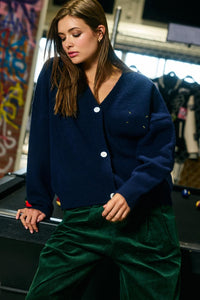Lucky Duck Mallard Embroidered Navy Knit Cardigan