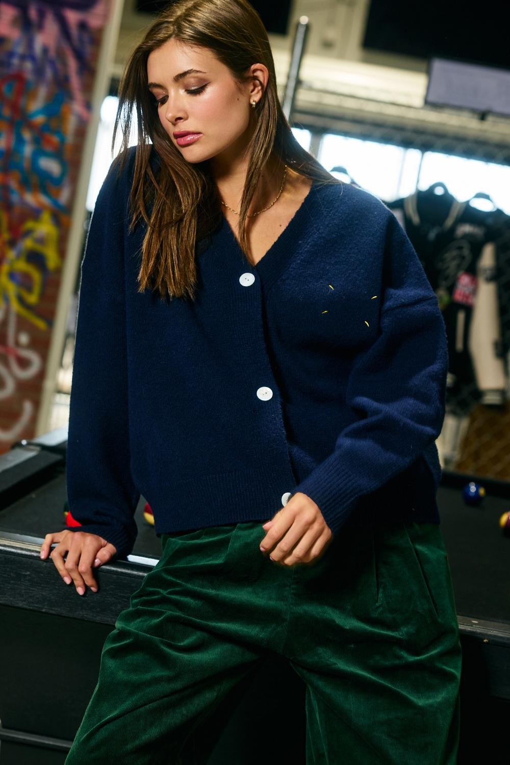 Lucky Duck Mallard Embroidered Navy Knit Cardigan