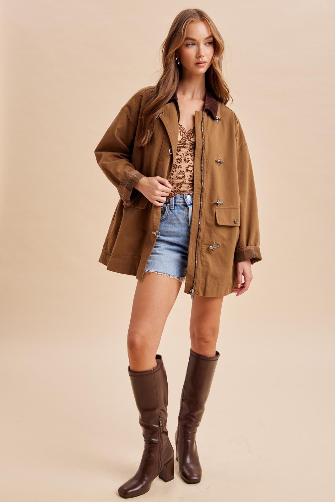 Olive Plaid Lined Barn Jacket