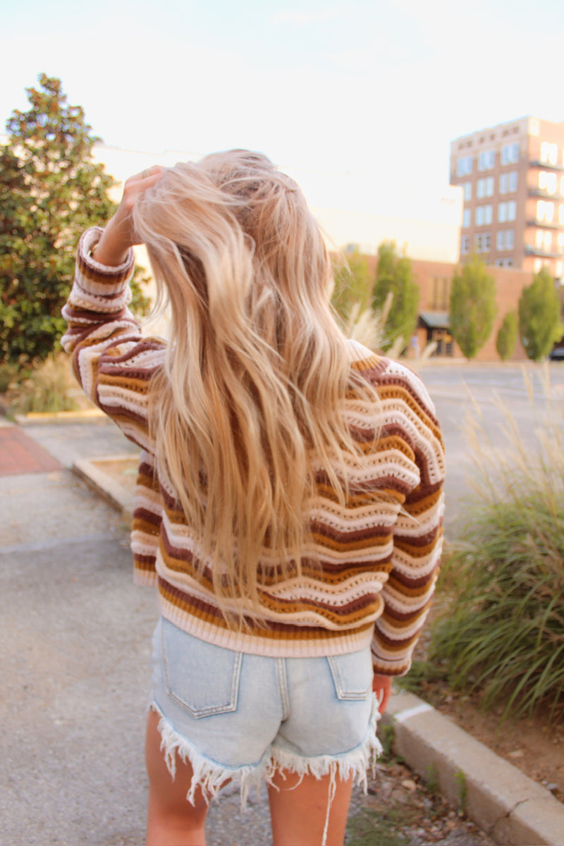 Brown Striped Button Down Cardigan