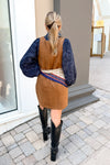 Navy Blue Textured Long Sleeve Button Down Blouse