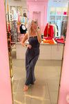 Navy Blue Striped Scarf Top and Maxi Skirt Set