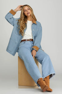 Dylan Light Wash Denim Barn Jacket With Contrasting Collar
