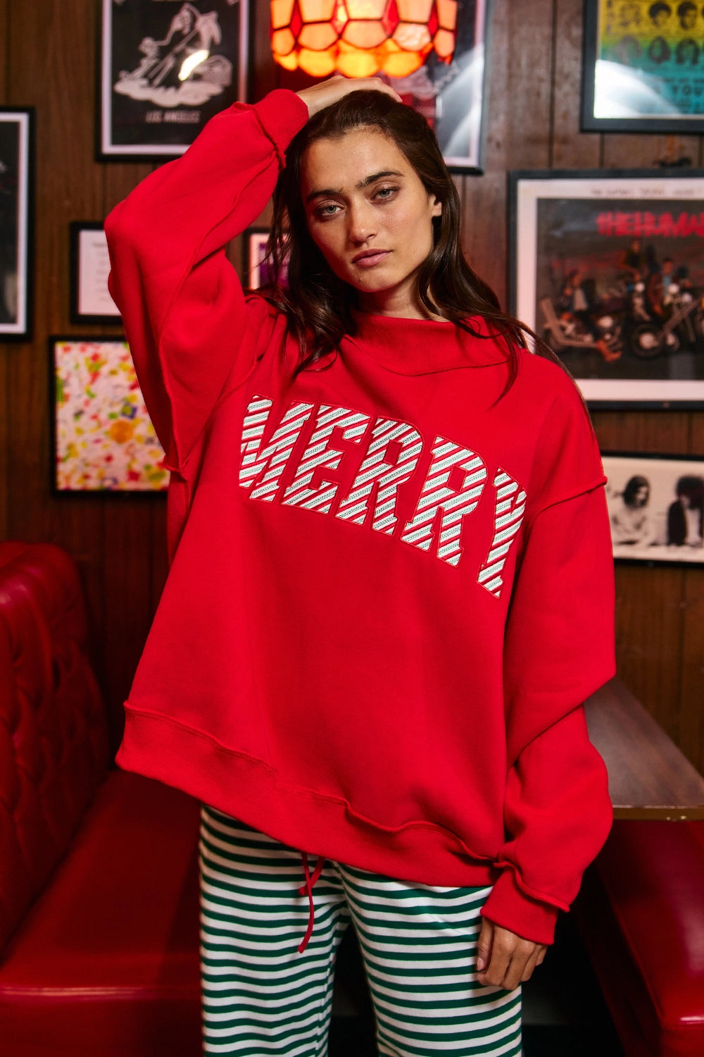 Red Striped Merry Mock Neck Sweatshirt