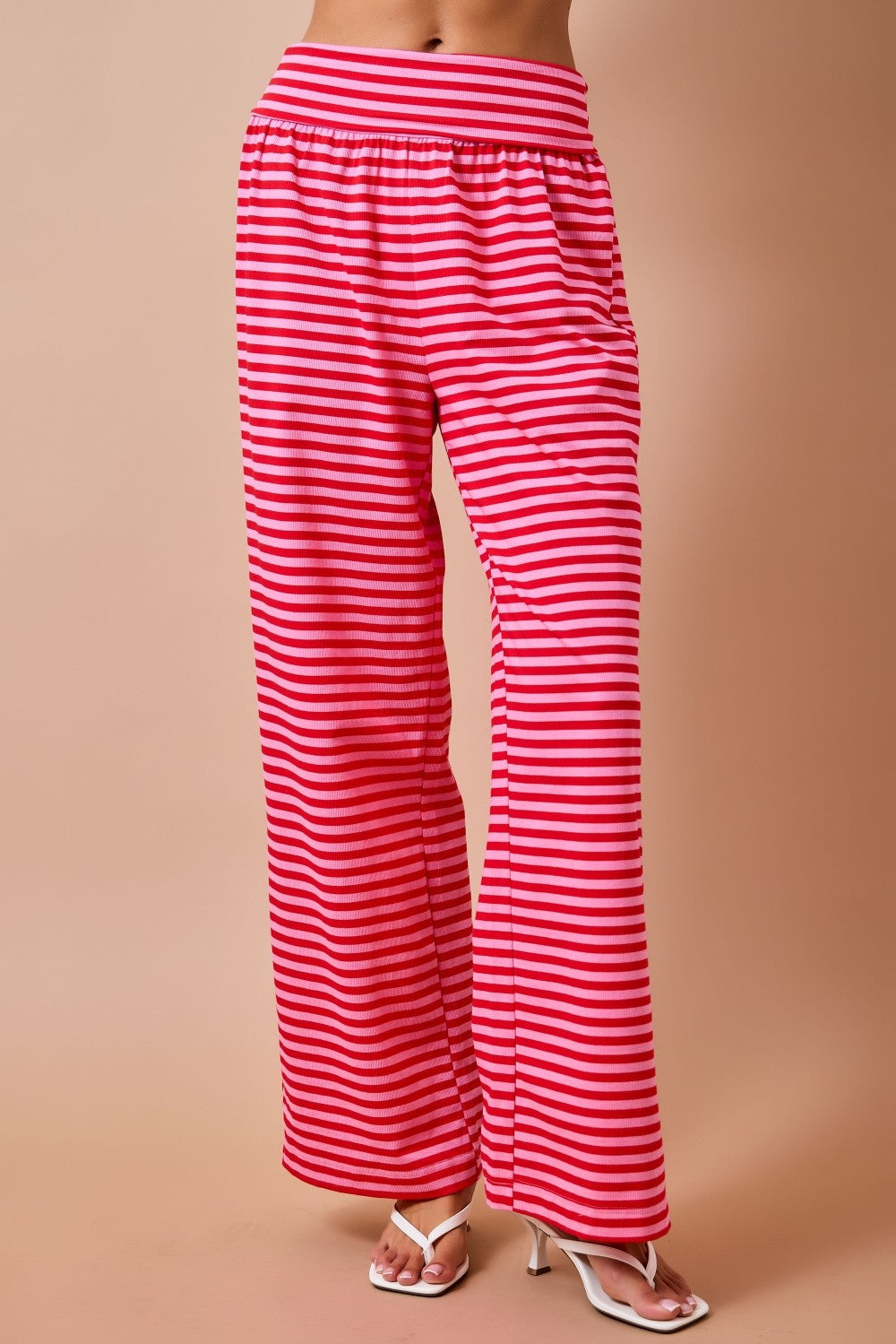 Pink and Red Striped Foldover Pants