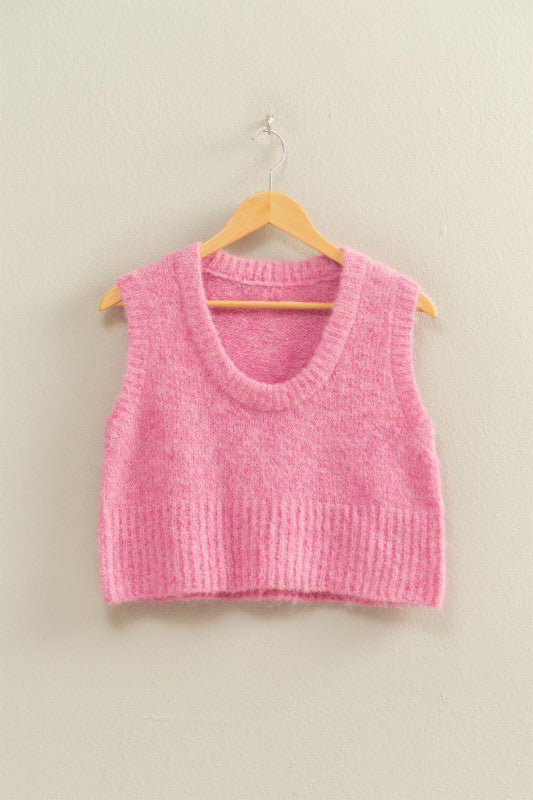 Pink Round Neck Sweater Vest