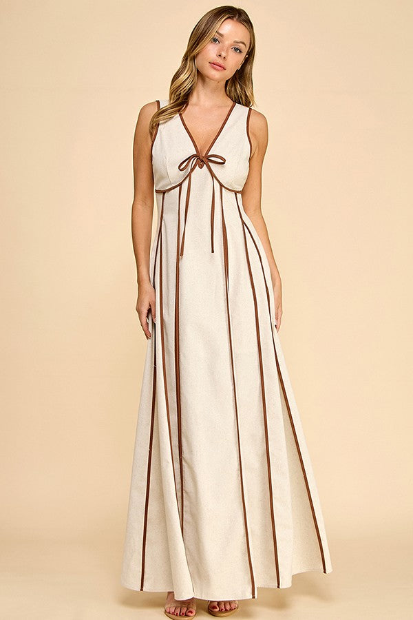Brown Contrasting Linen Maxi Dress - Kendry Collection Boutique