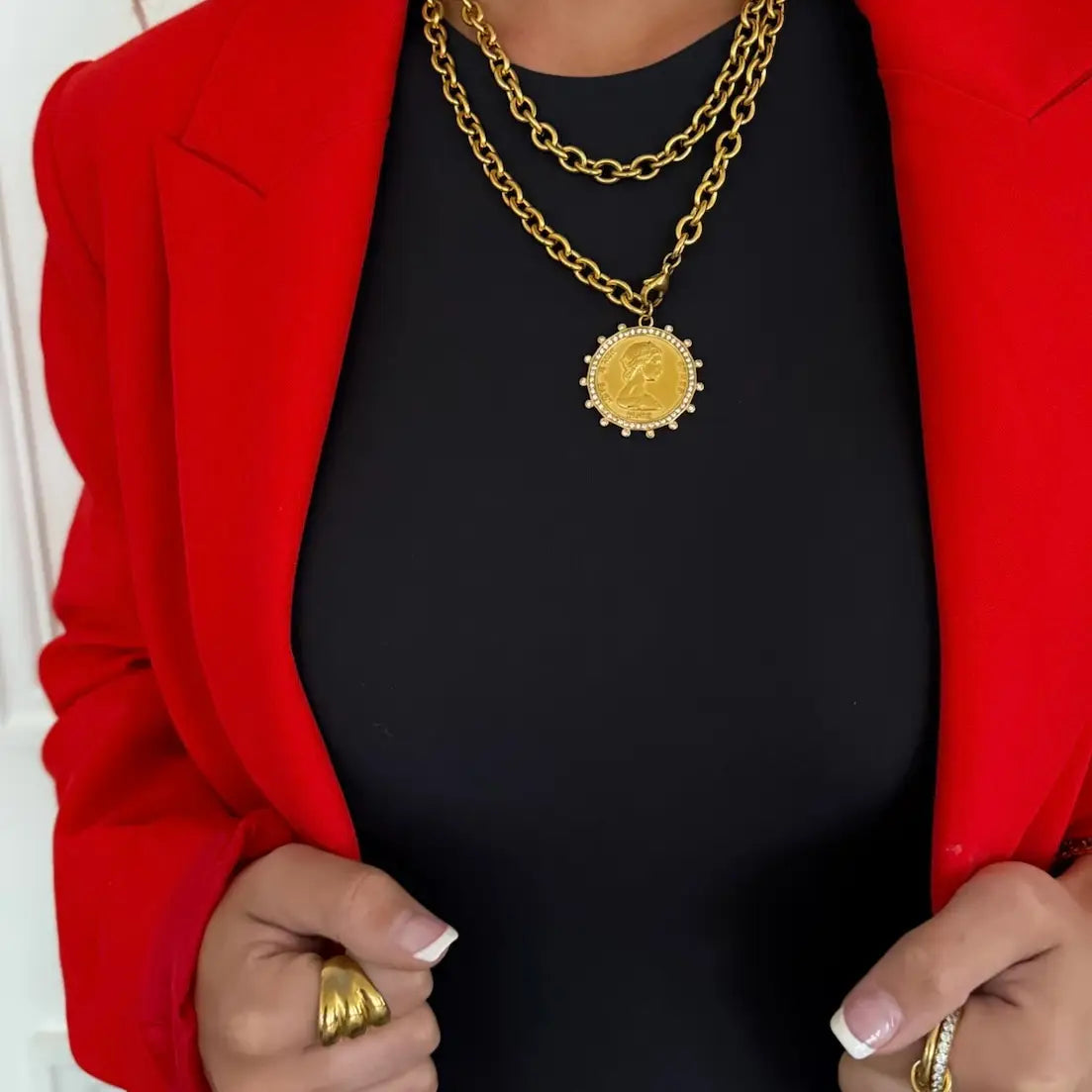 Gold Coin Drop Pendant Necklace