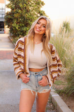 Brown Striped Button Down Cardigan