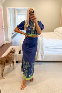 Navy Blue Blouse and Maxi Skirt Set