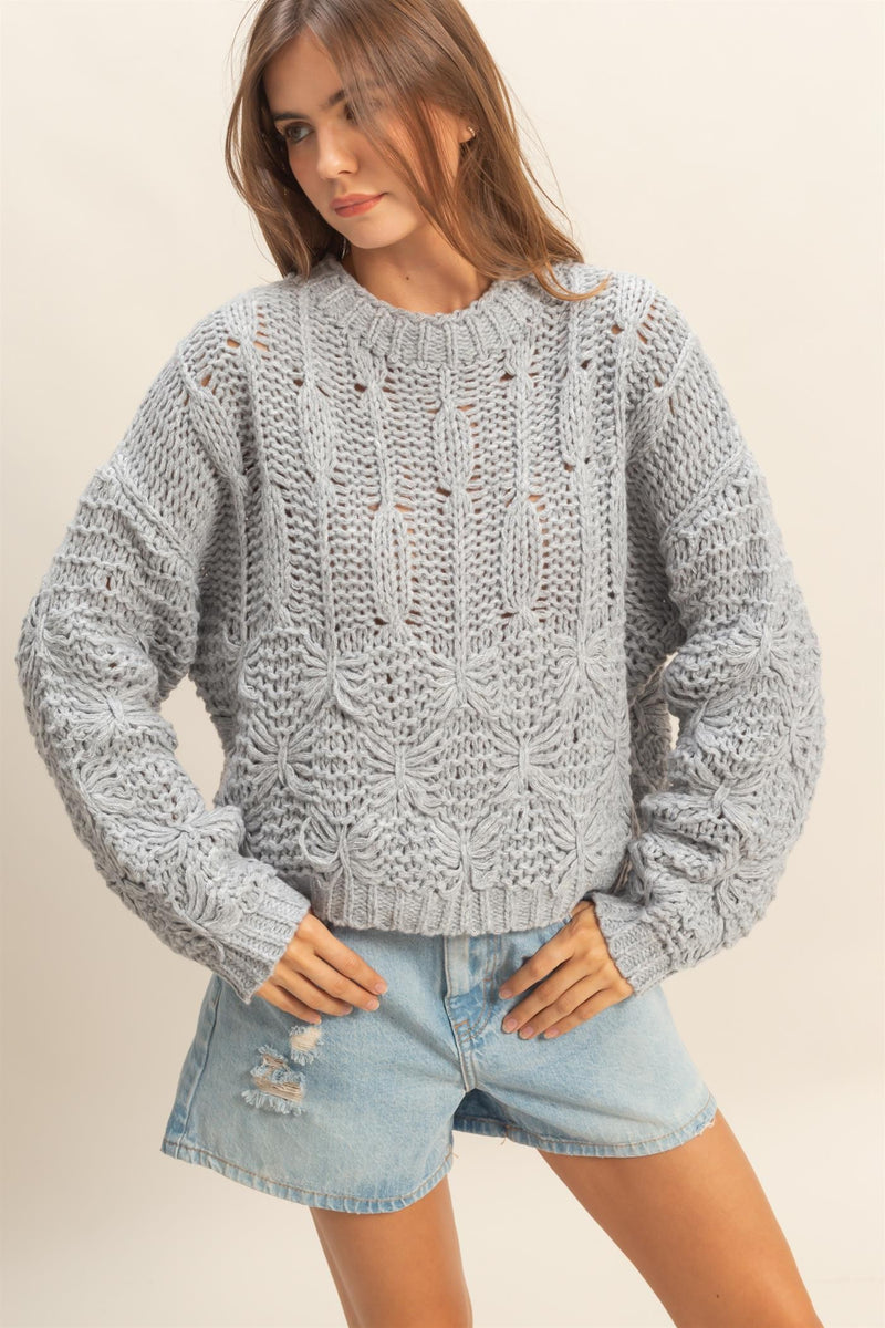 Grey Chunky Cable Knit Sweater