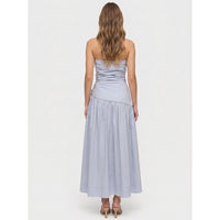 Powder Blue Strapless Side Tie Cotton Midi Dress