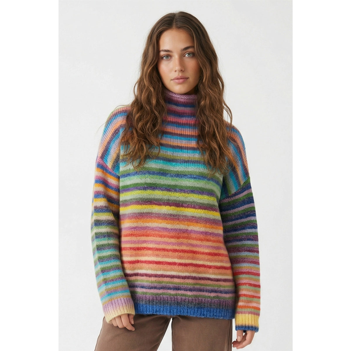 Sunset Rainbow Space Dye Mock Neck Knit Sweater
