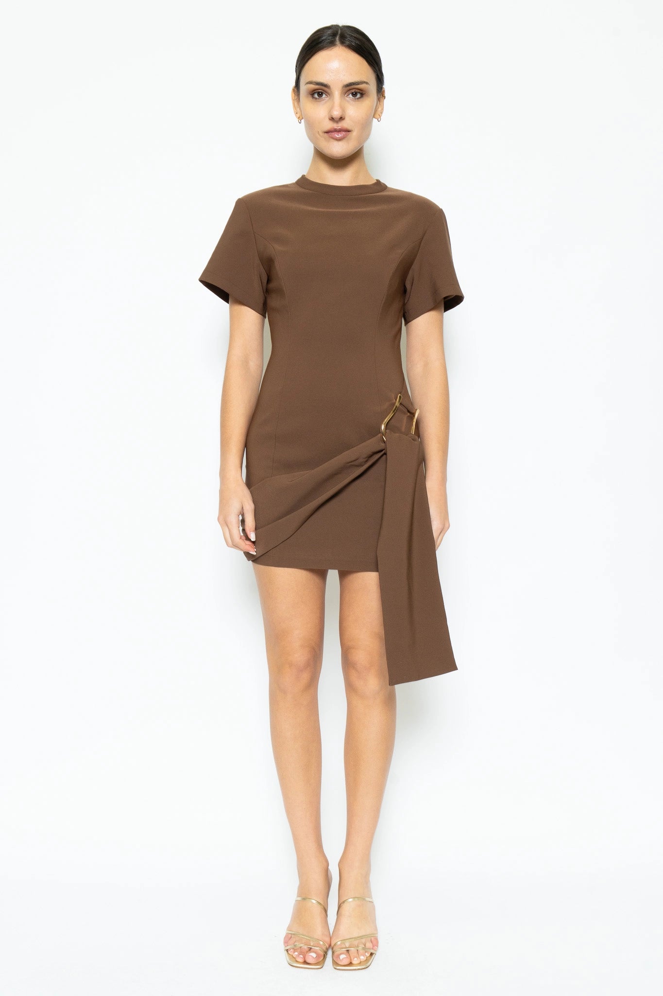 Brown Mini Dress With Horsebit Detail