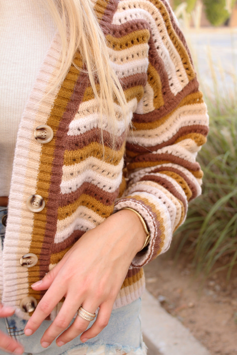 Brown Striped Button Down Cardigan