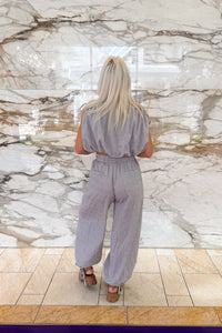 Grey Textured Crop Top and Jogger Set