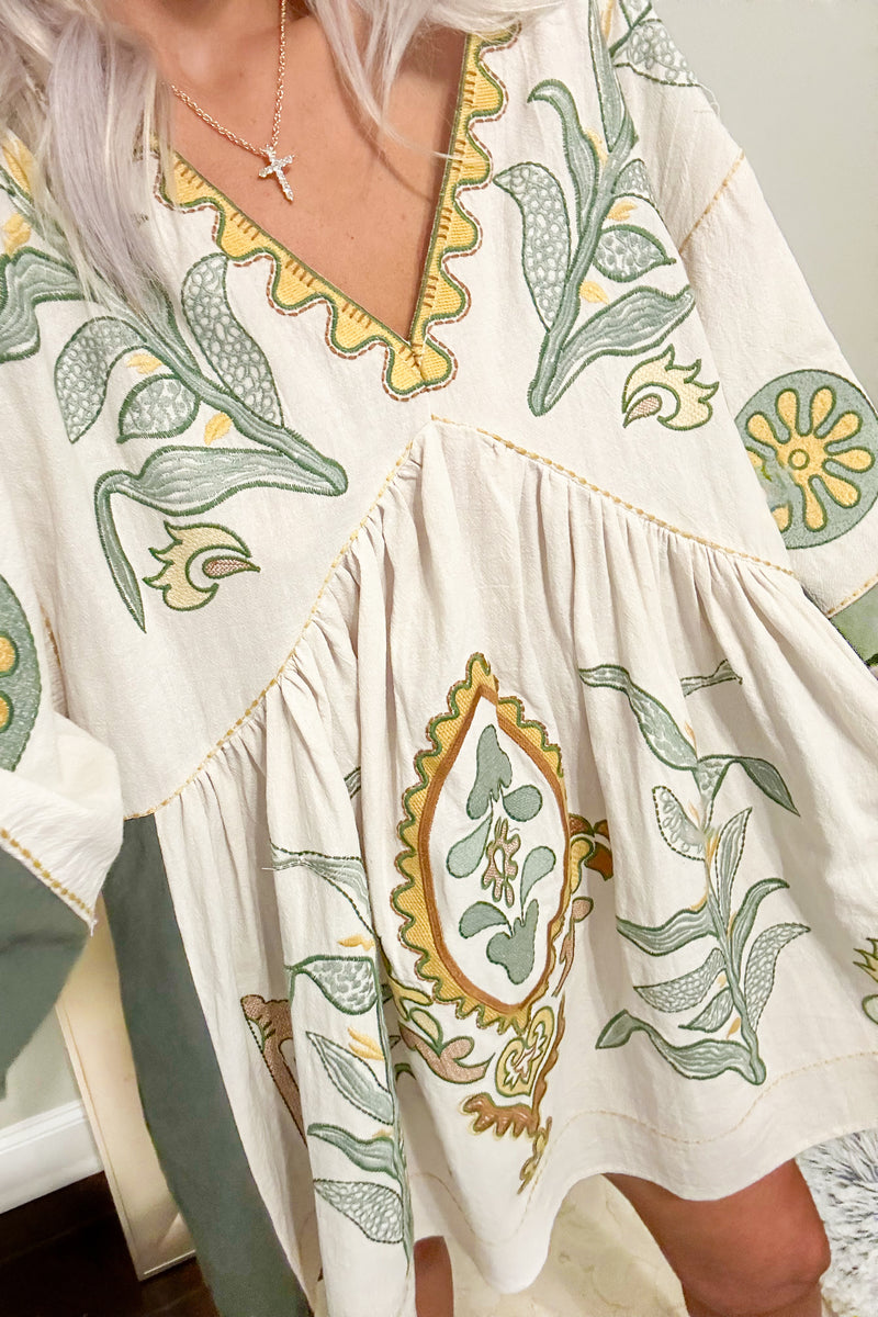 green embroidered mini dress The Esmerelda Embroidered Mini Dress
