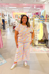 Multi Color Boucle Short Sleeve Top and Pants Set