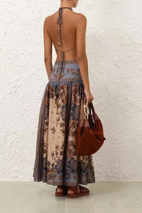 Bohemian Paisley Plunge Cutout Maxi Dress