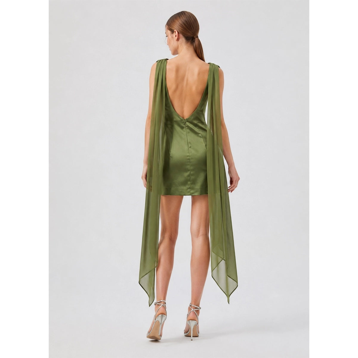 Draped Cowl Neck Mini Dress - Green