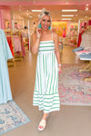 Green and White Striped Maxi Dress With Open Back