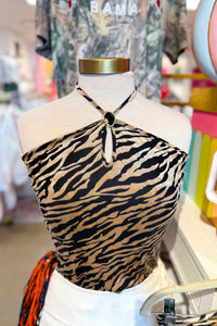 Velvet Tiger Print Halter Neck Top