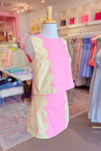 Pink and Yellow Scallop Detail Mini Skirt Set - Kendry Collection Boutique