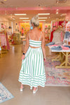 Green and White Striped Maxi Dress With Open Back