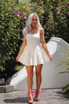 White V Drop Waist Mini Dress