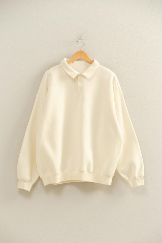 Cream Collar Neck Oversized Pullover