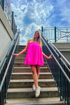 Neon Pink Tie Strap Casual Mini Dress