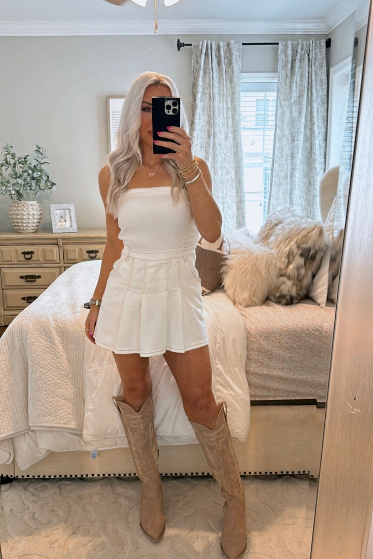 Cream Strapless Denim Pleated Mini Dress - Kendry Collection Boutique Cream Strapless Denim Pleated Mini Dress - Kendry Collection Boutique