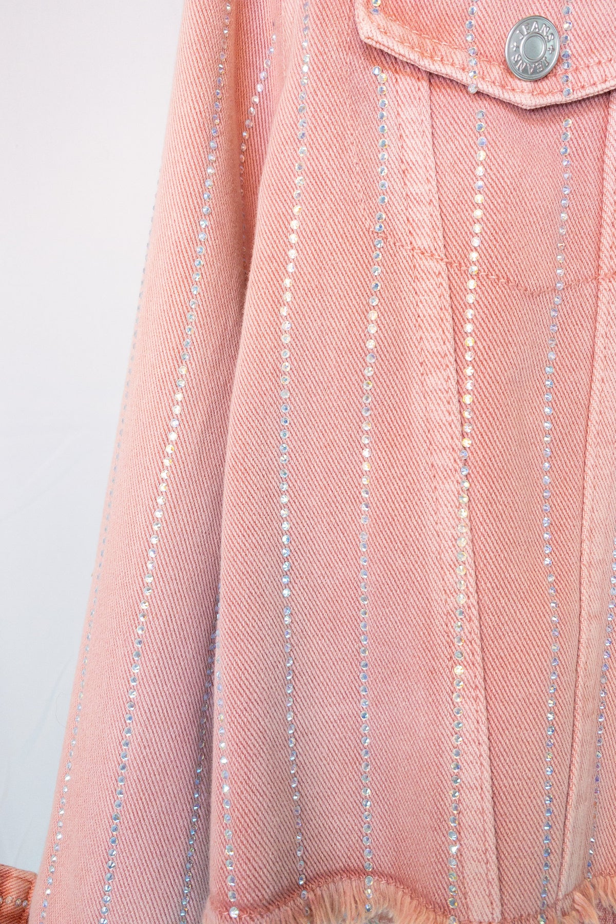 Pink Kyler Rhinestone Raw Hem Denim Jacket