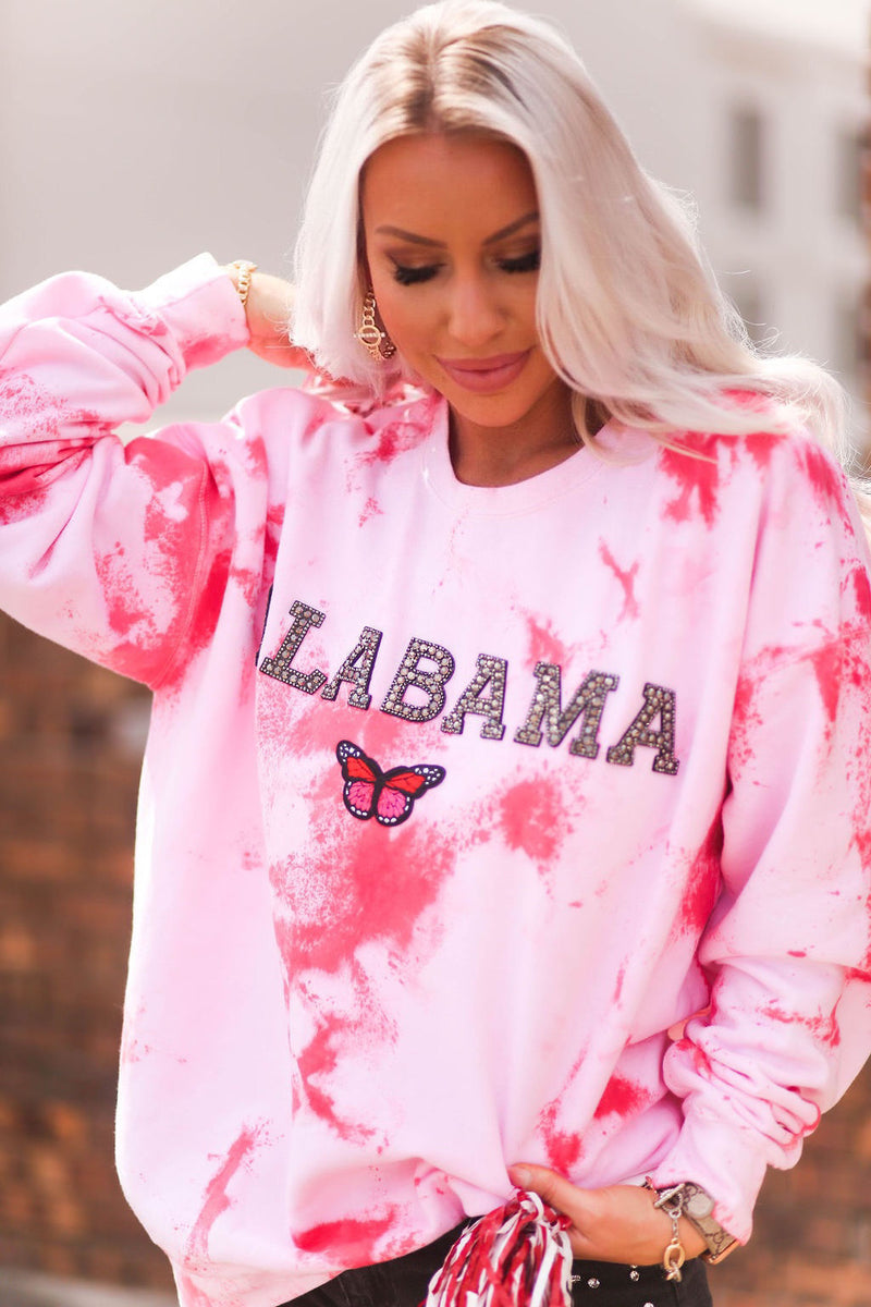 Alabama Rhinestone Letter Patch Tie Dye Crewneck - Shop Kendry Collection Boutique