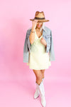 Pastel Yellow Shoulder Frill Mini Dress