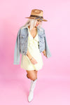 Pastel Yellow Shoulder Frill Mini Dress