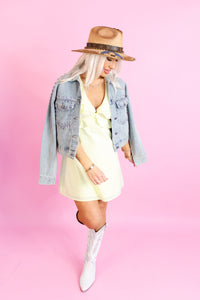 Pastel Yellow Shoulder Frill Mini Dress