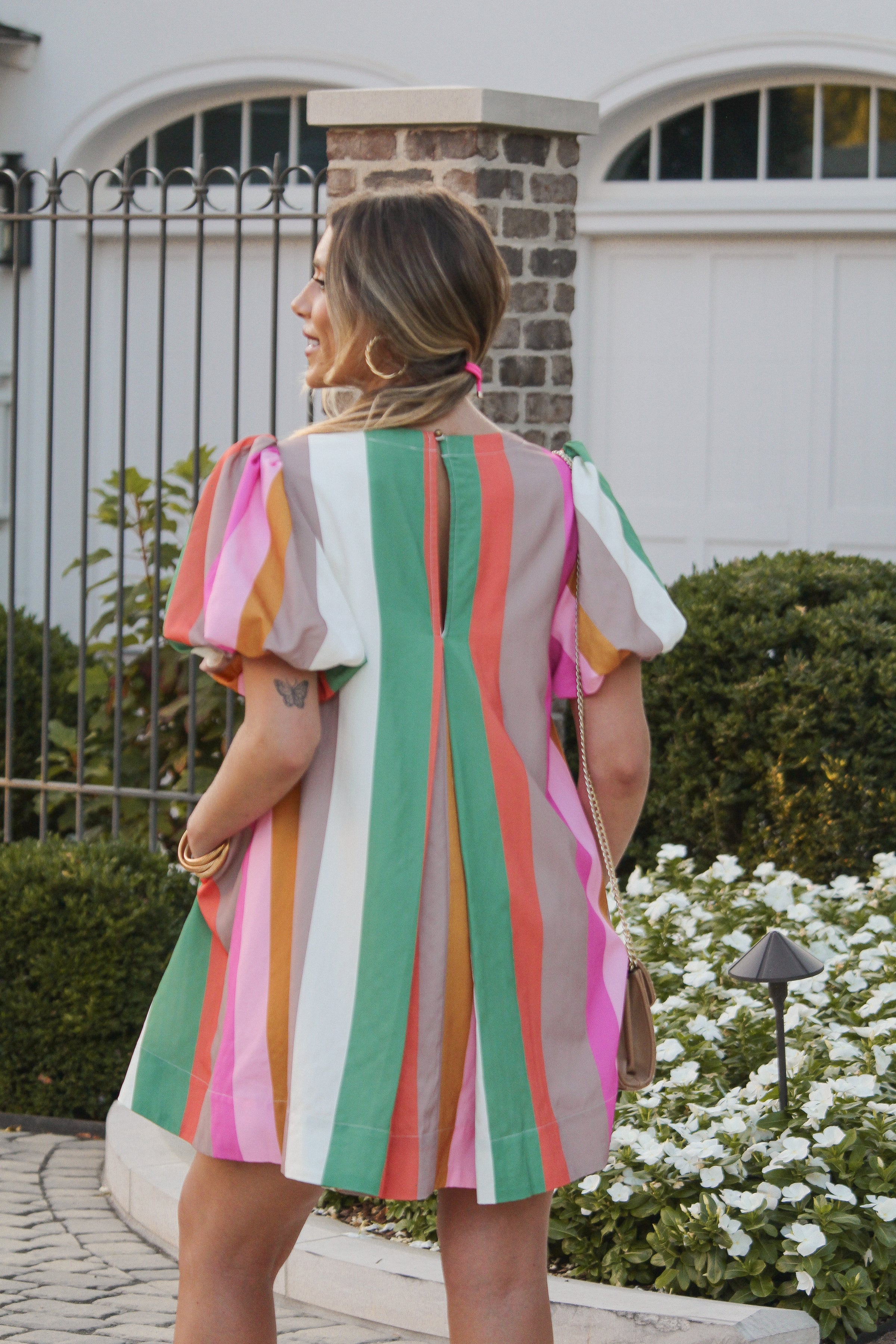 stripe short sleeve dress Mixed Stripes Short-Sleeve Bow Mini Dress