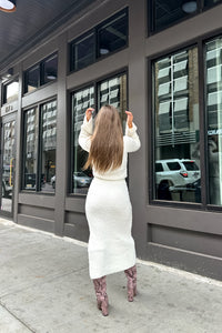Cream Soft Knit Crop Top and Midi Skirt Set