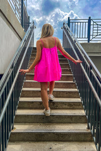 Neon Pink Tie Strap Casual Mini Dress