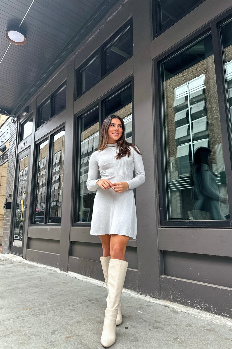 Gray Flare Knit Mini Dress
