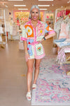 Pink and Orange Pattern Short Sleeve Top and Shorts Set