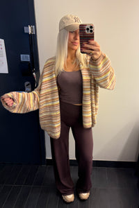 Brown Multi Stripe Open Front Cardigan